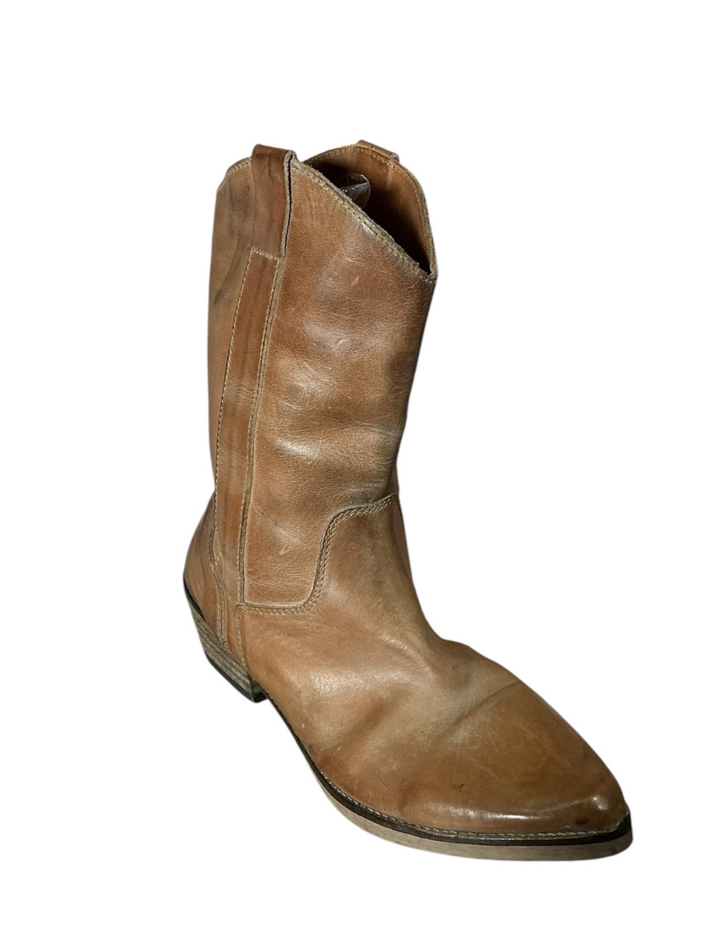Vintage Ivy lee Tan Leather Point Toe Cowboy Boot Size 10.5